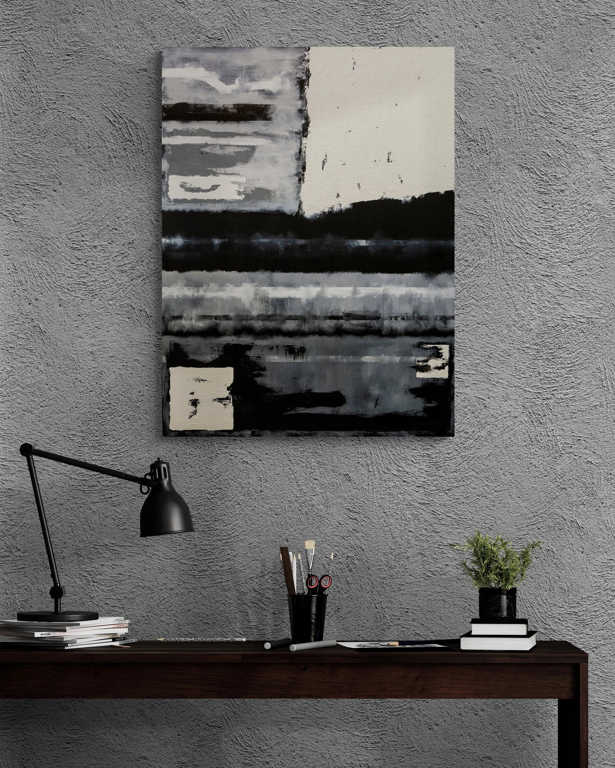 Divisions XIII, 100x75 cm, oil on canvas, room mockup by Canvy