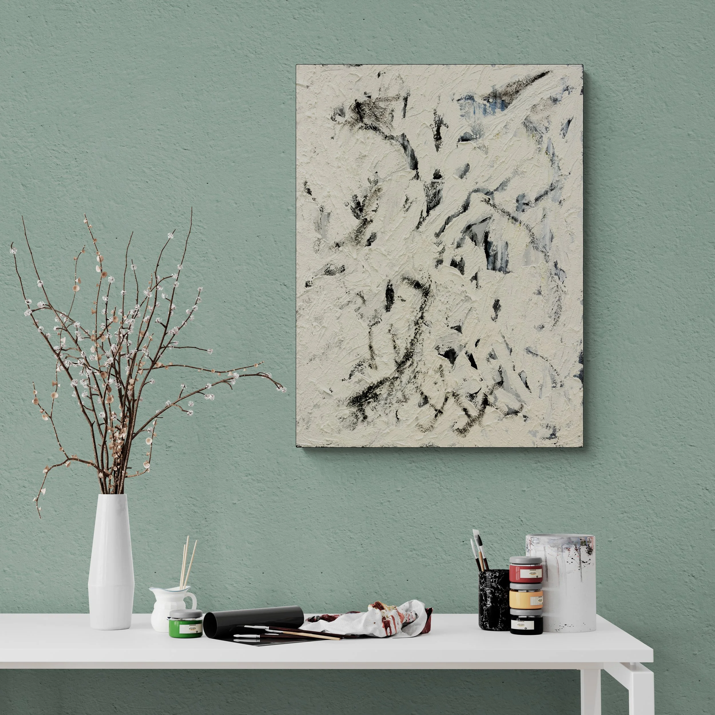 Icarus, 100x75 cm, oil on canvas, room mockup by Canvy