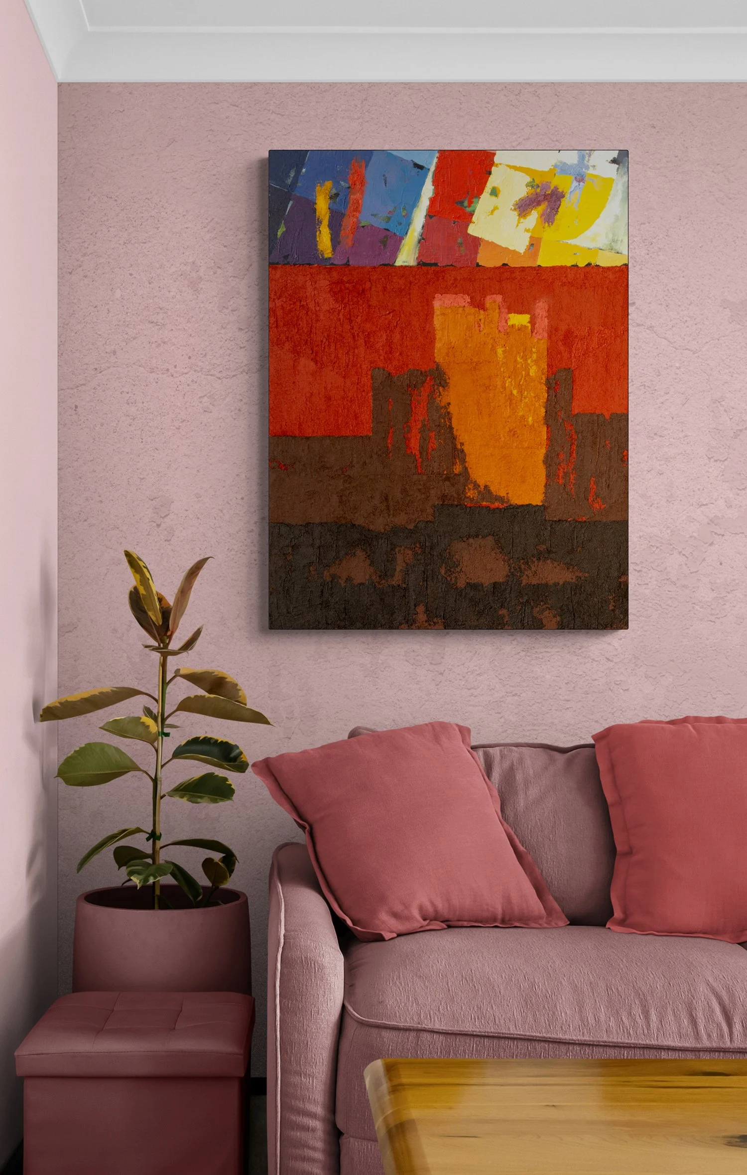 Divisions XI, 100x75 cm, oil on canvas, room mockup by Canvy