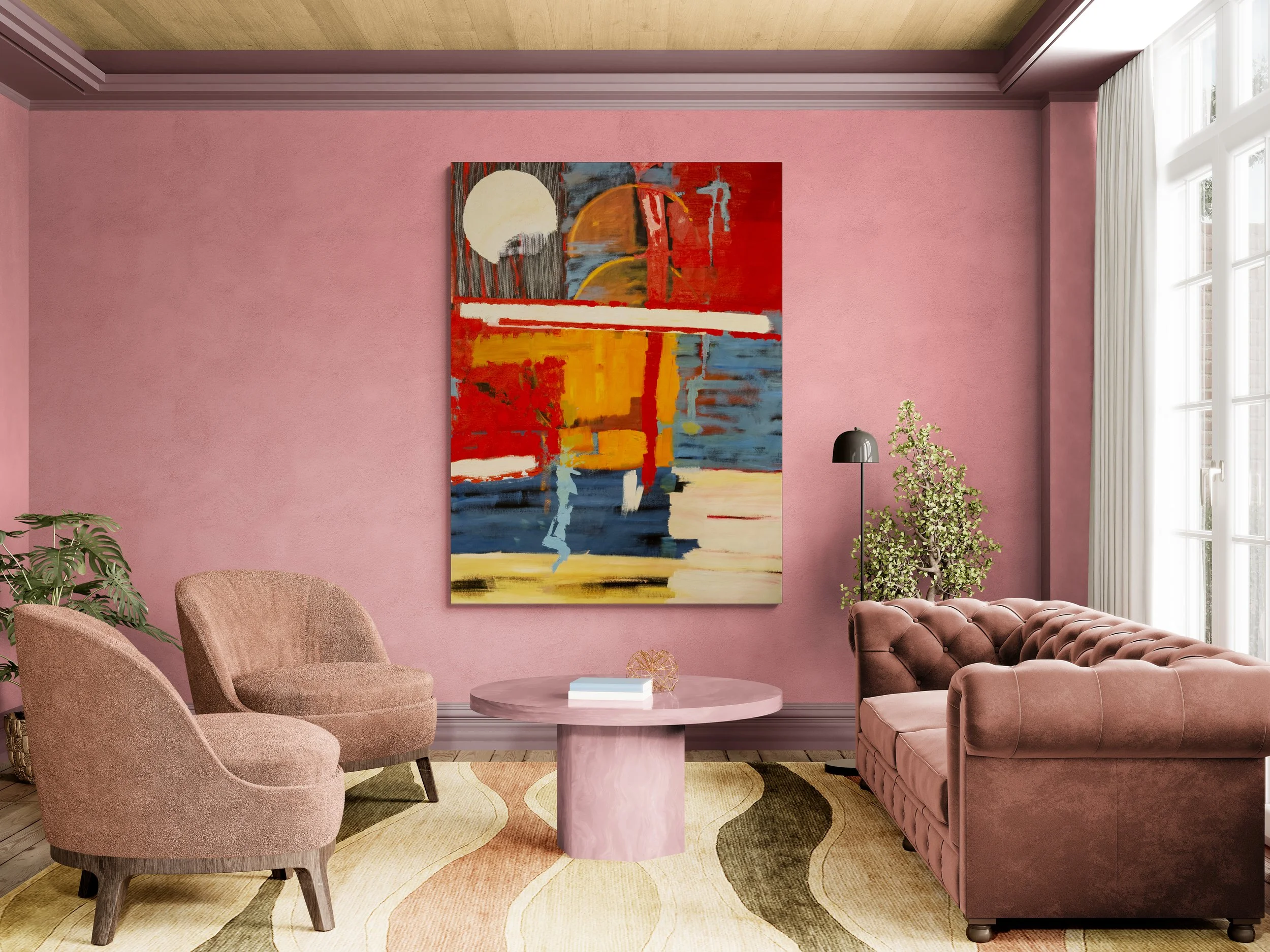 Mycenae I, oil on canvas, 200x150 cm, room mockup by Canvy