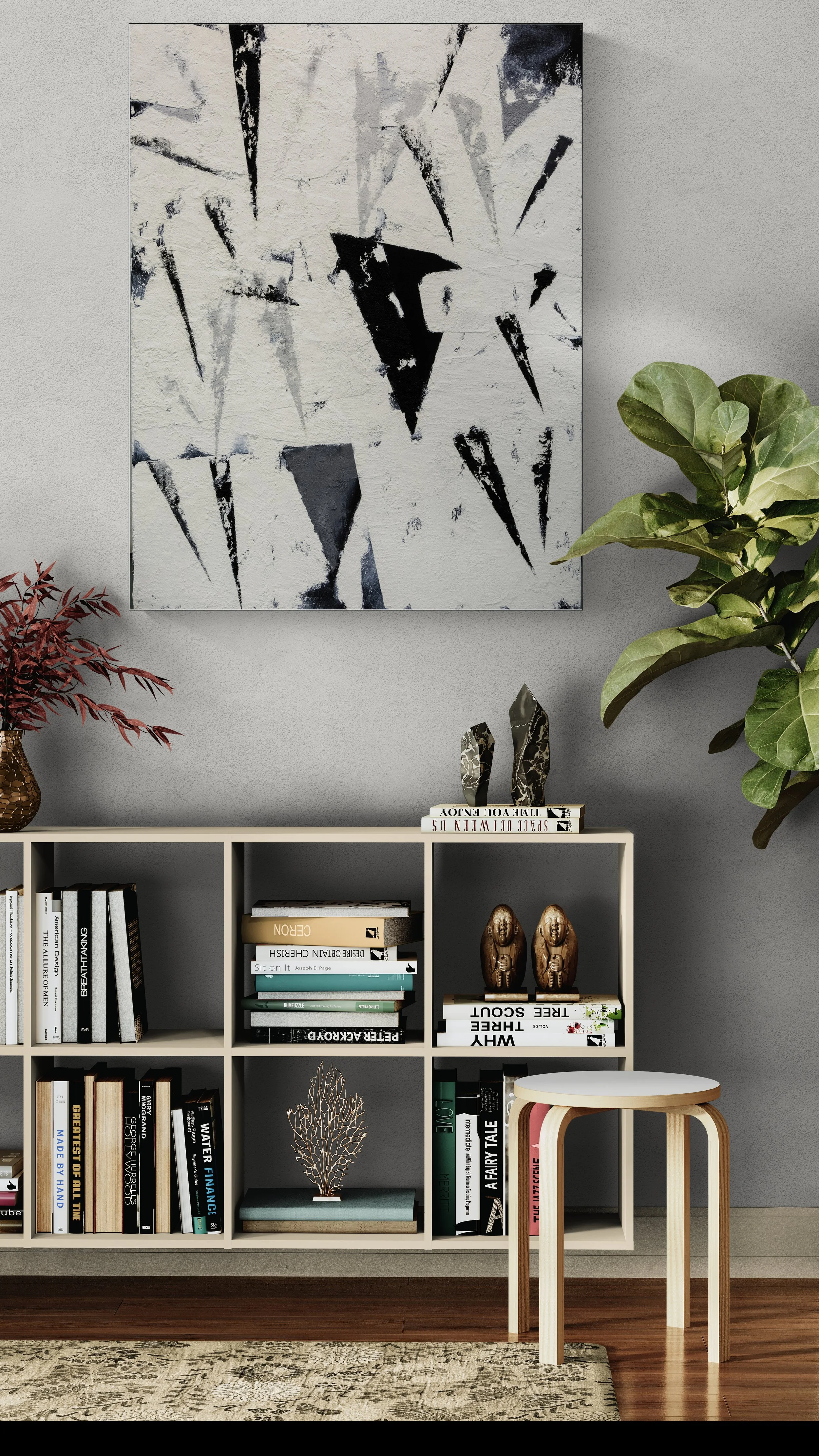 Minimal XI, 100x75 cm, oil on canvas, room mockup by Canvy