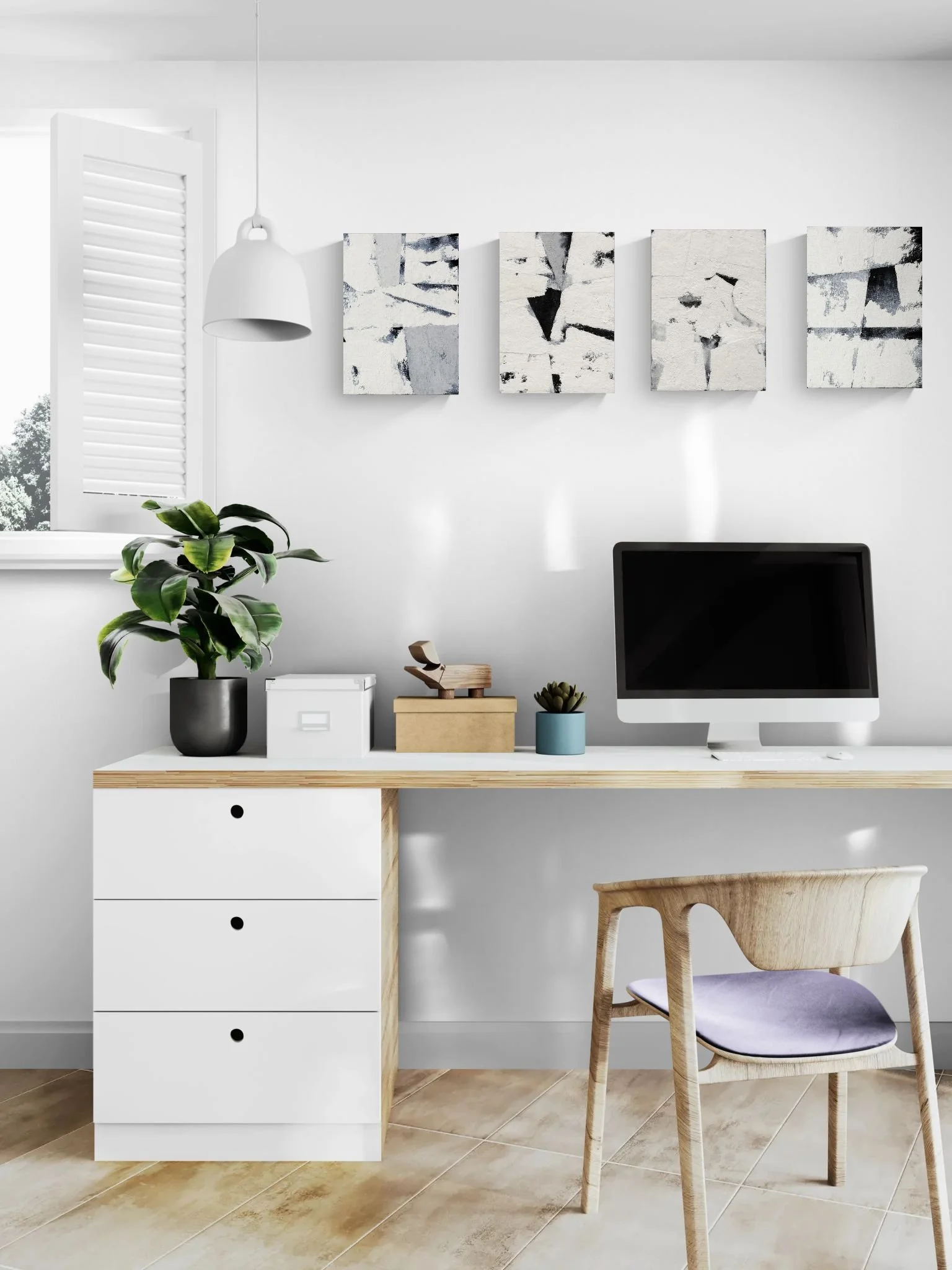 Small paintings from the Minimal series, 36x27 cm, oil on canvas, room mockup by Canvy