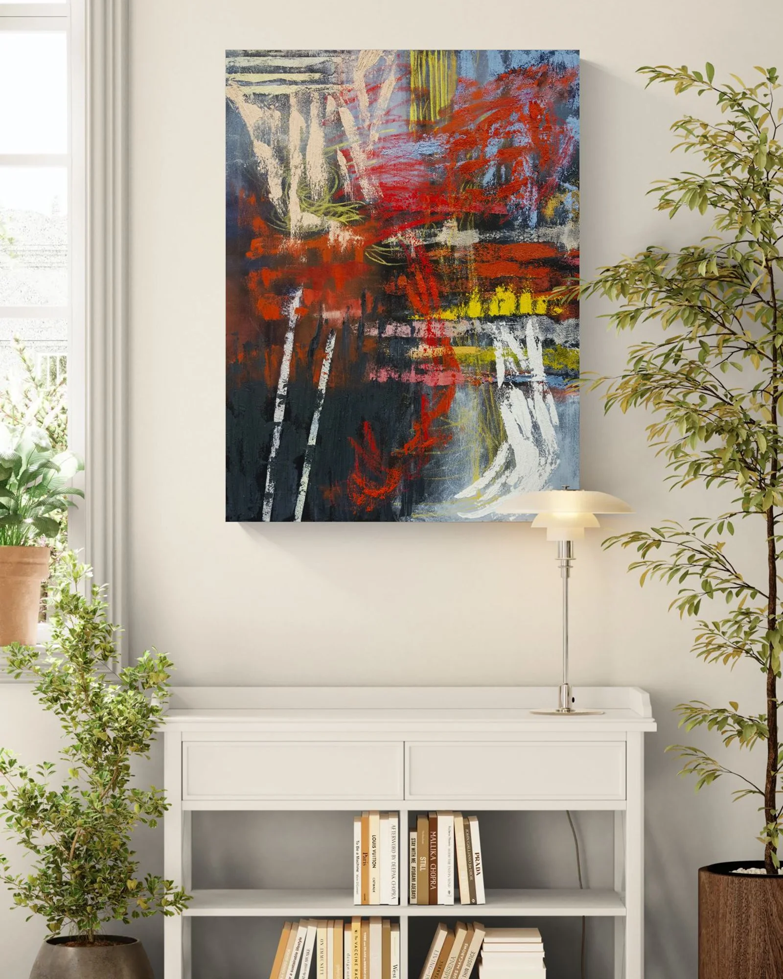 Hoplite, 100x75 cm, oil on canvas, room mockup by Canvy