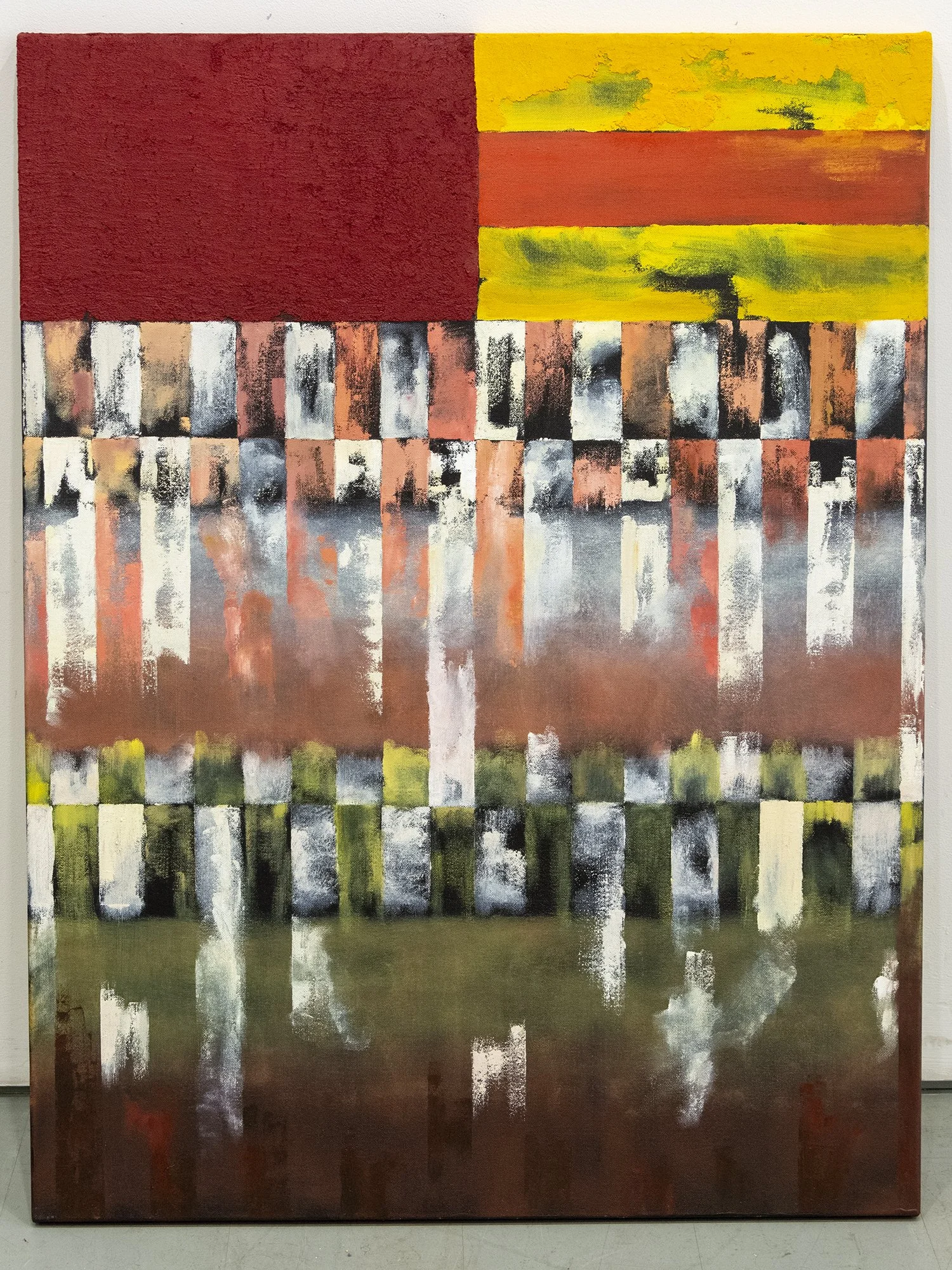 Divisions XV, oil on canvas, 100x75 cm, £1,500. The Divisions series focuses on pared-down, minimalist compositions and a carefully chosen colour and textural palette.