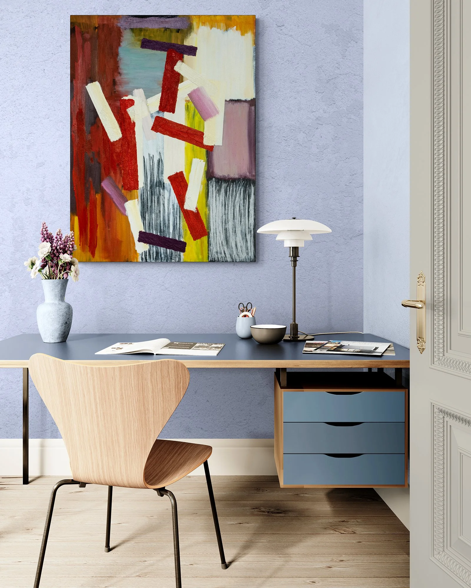 Sunrise IV, 100x75 cm, oil on canvas, room mockup by Canvy