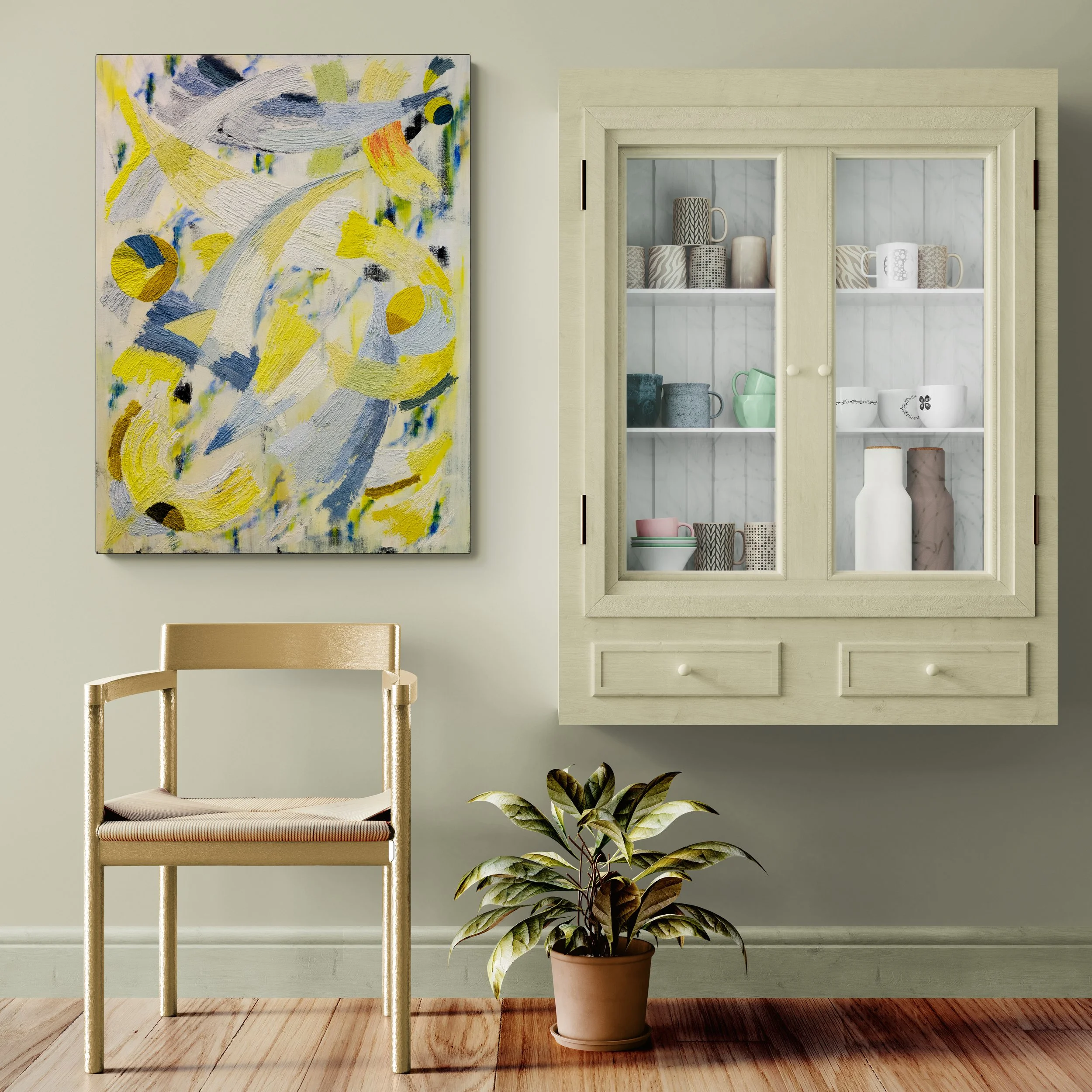 Femme au Miroir, 100x75 cm, oil on canvas, room mockup by Canvy