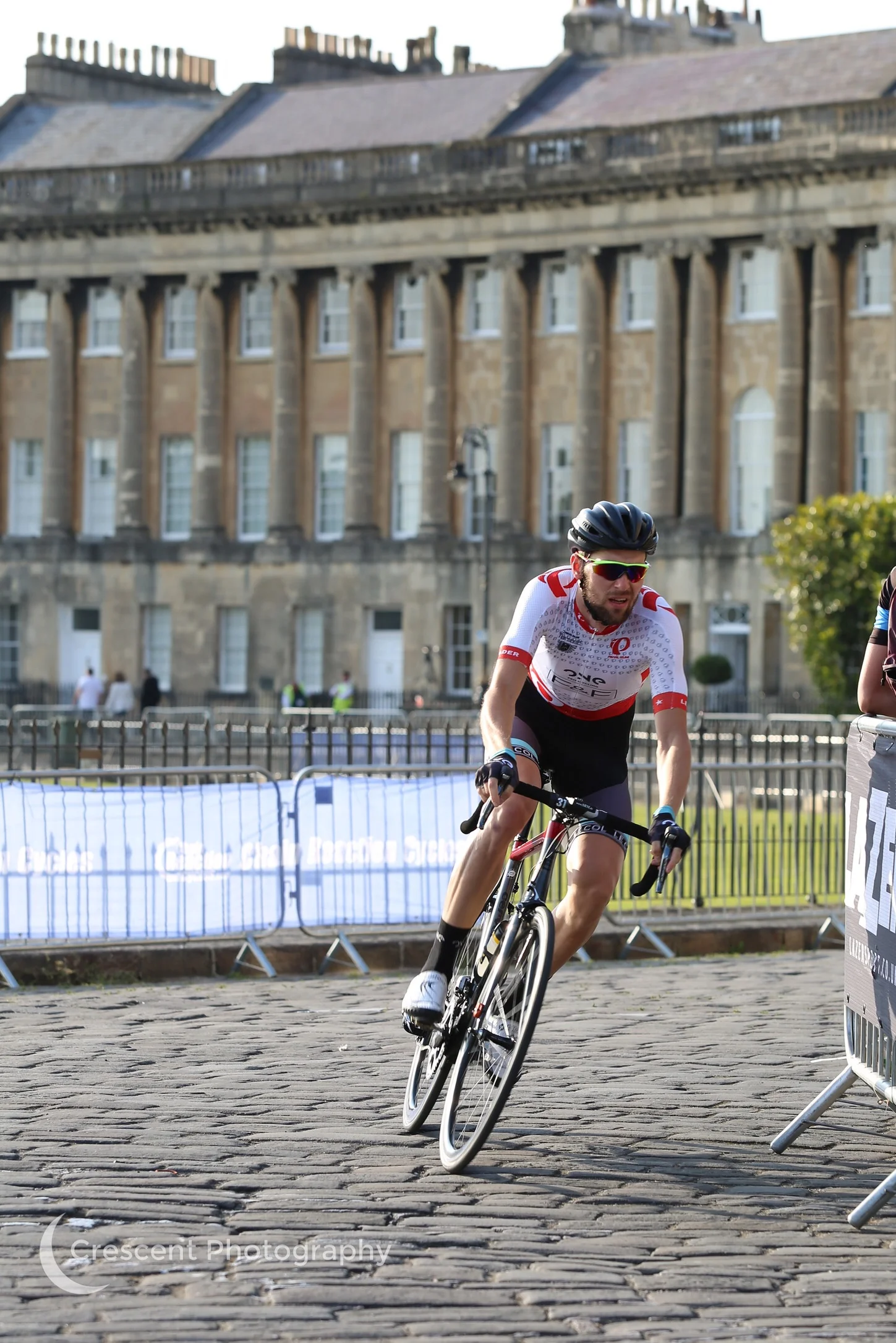 Riding on cobbles on the Royal Crescent