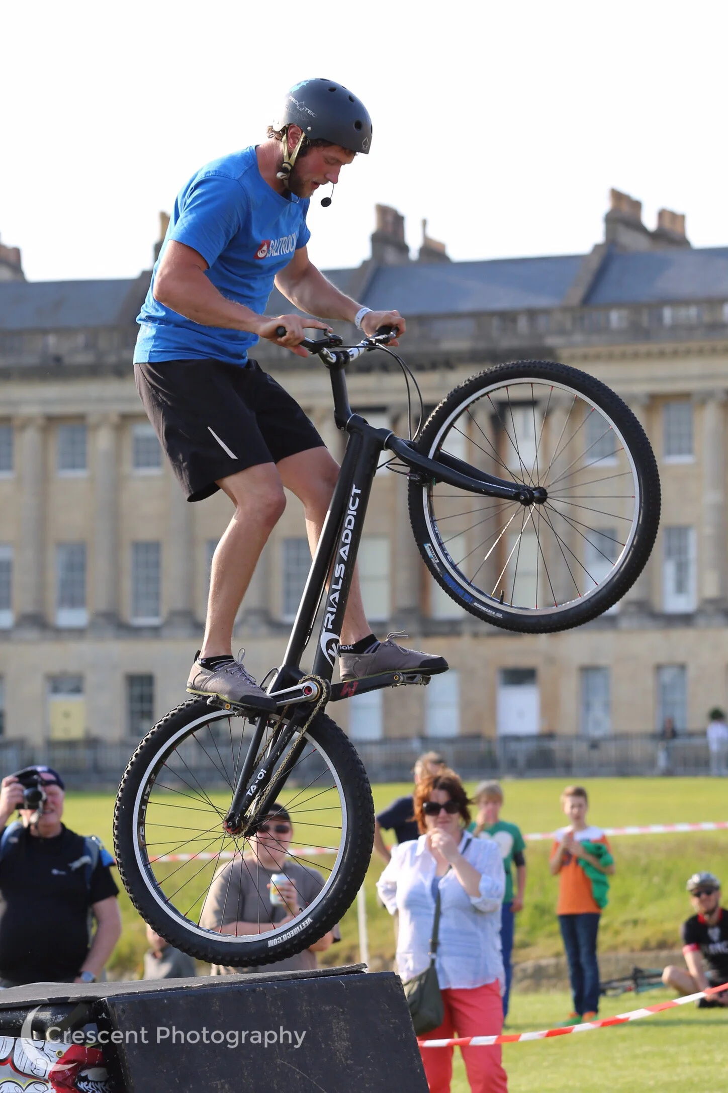 Trials rider in front of the Royal Crescent
