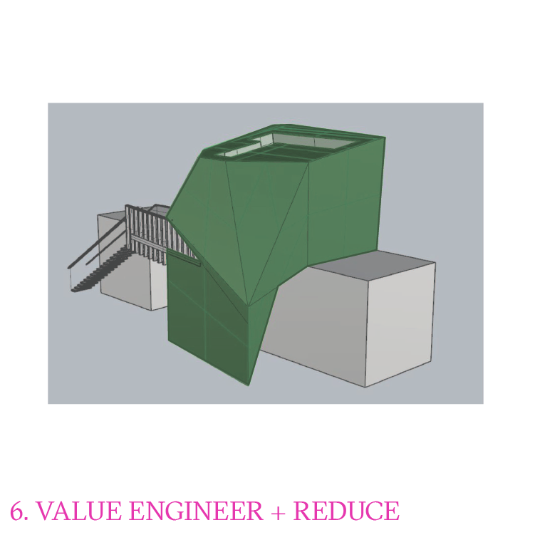 While excited by the conceptual scheme, it presented several challenges - uplift in wind, intricate (and likely expensive) structure, and construction inefficiency. While retaining the language of “structure and wrap” we revisited the idea, scaling