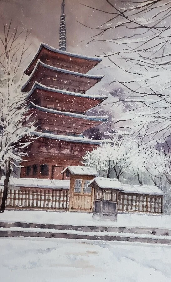 Hasedera Temple in Snow