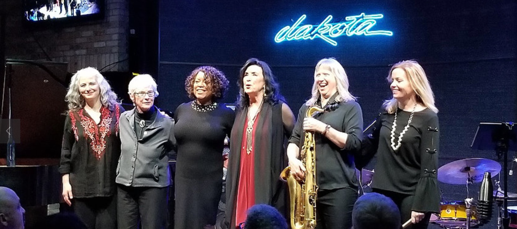 Jazz Women All Stars L to R - Mary Louise Knutson, Joan Griffith, Yolande Bruce (previous guest vocalist), Patty Peterson, Sue Orfield, Sheila Earley