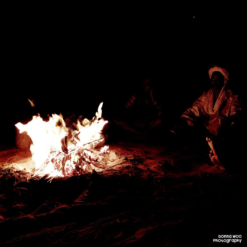  Bonfire in the Sahara Desert with my camel trek mates, driver and guides.  May 2015.  Sahara, Morocco 