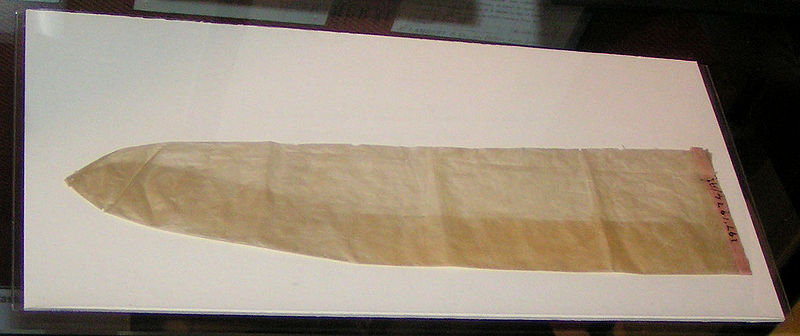 An animal intestine condom from around 1900. Photo: Wikipedia