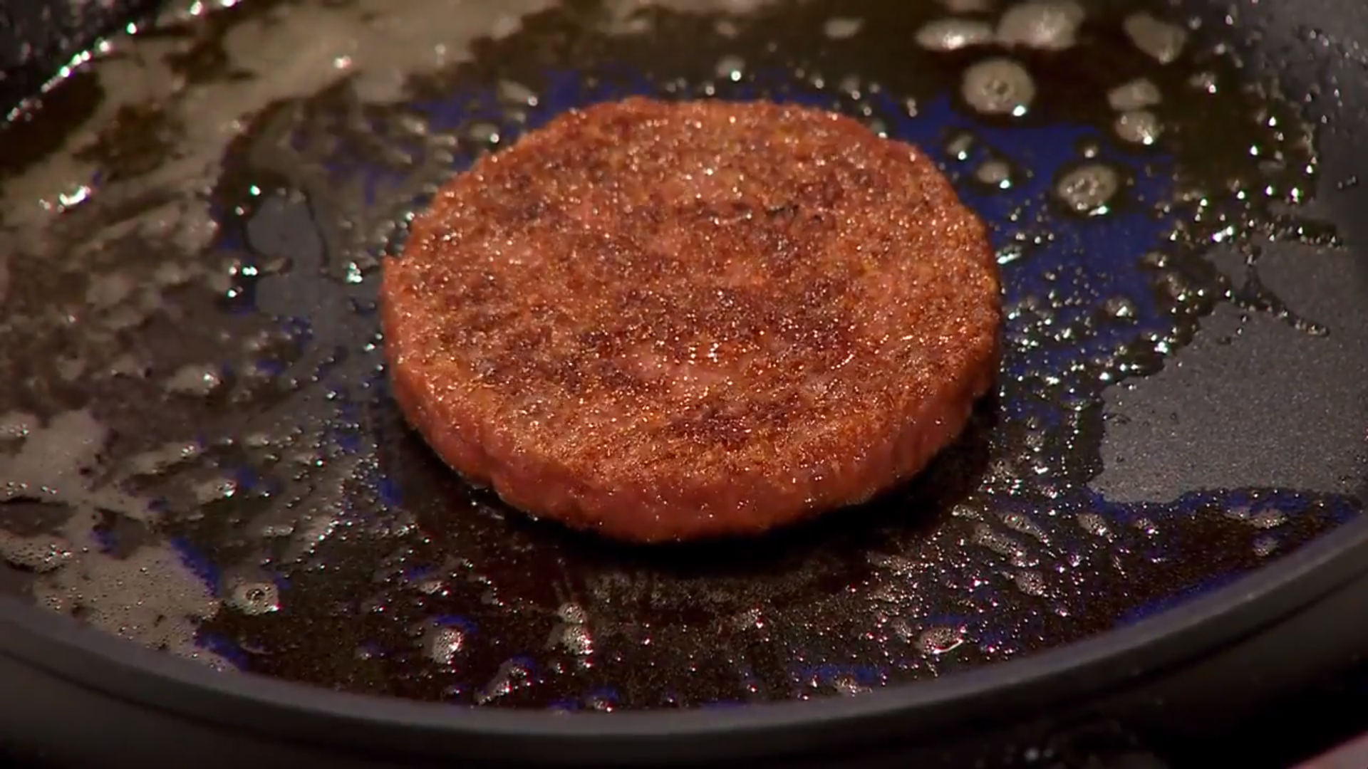 The world’s first lab-grown hamburger, shown here, debuted in 2013 at a taste test in London.