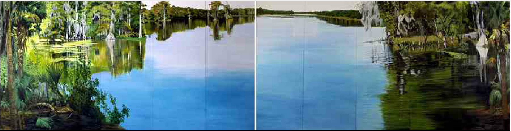 Dawn Mirrors by Molly Mabe, 60" x 20' Five feet by TWENTY feet. And perfect rippling reflections.
