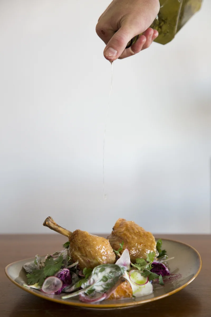  Roasted lemon and thyme chicken with beetroot and buffalo mozzaralla. 