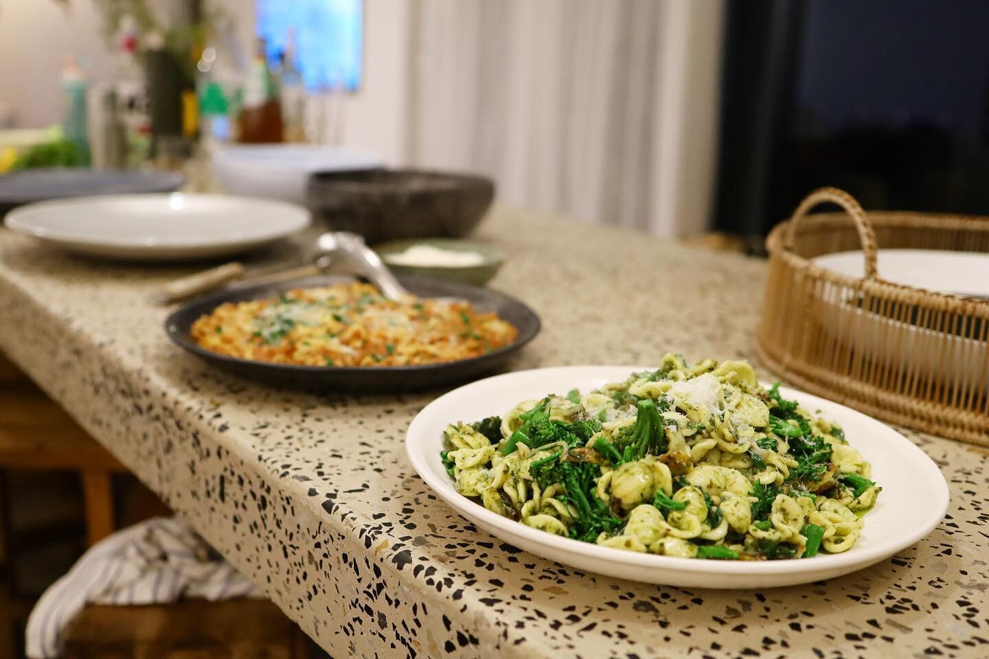 It&rsquo;s been two weeks of nothing but Italian inspired food&hellip;.two classic dishes as staters from last nights super causal dinner&hellip;orecchiette with broccoli and a pork and olive ragu with home made scialatelli 
served on brand new plate