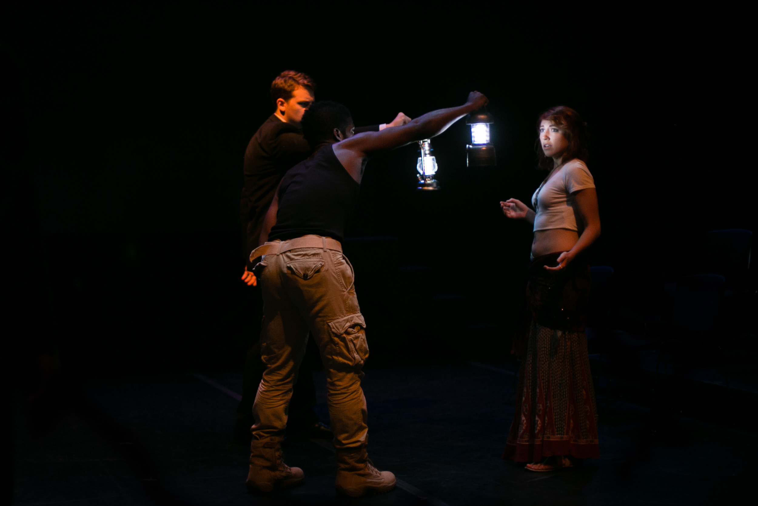  "Dost thou perceive the gastness of her eye?" (L-R: Eric Larson, Jak Watson, Kate Downey.)&nbsp; The Tragedy of Othello, the Moor of Venice , Schapiro Theater, 2014. Photo by&nbsp; Amy Sims . 