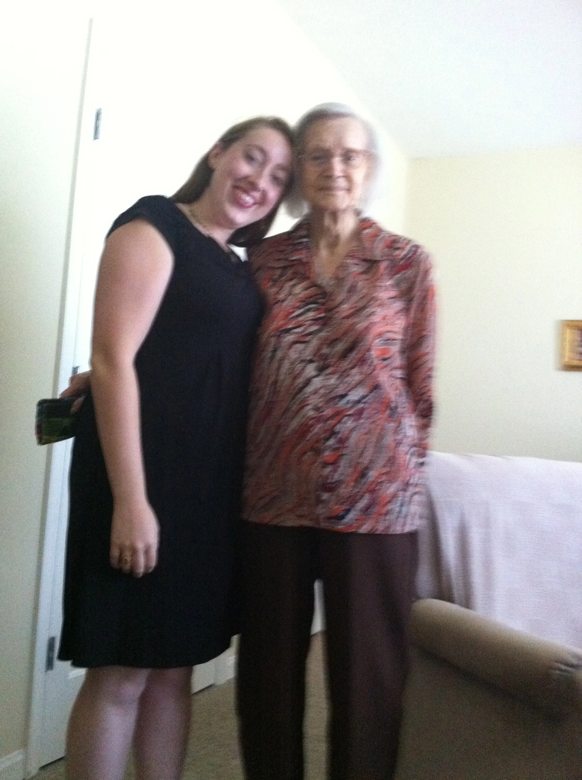 Just a few years ago, Nona had towered over me. She was a regal woman at 5'8" or so, but over the years--between my growing up and her shrinking--I caught up to her. When I visited around this time, her verbal filter had really disappeared because she'd look at me and say, "Purts, you sure have put on a lot of weight." It was hard to resent her for it because I knew she didn't know what she was saying, but I did let it inspire me to go on a diet. 18 pounds down and counting!