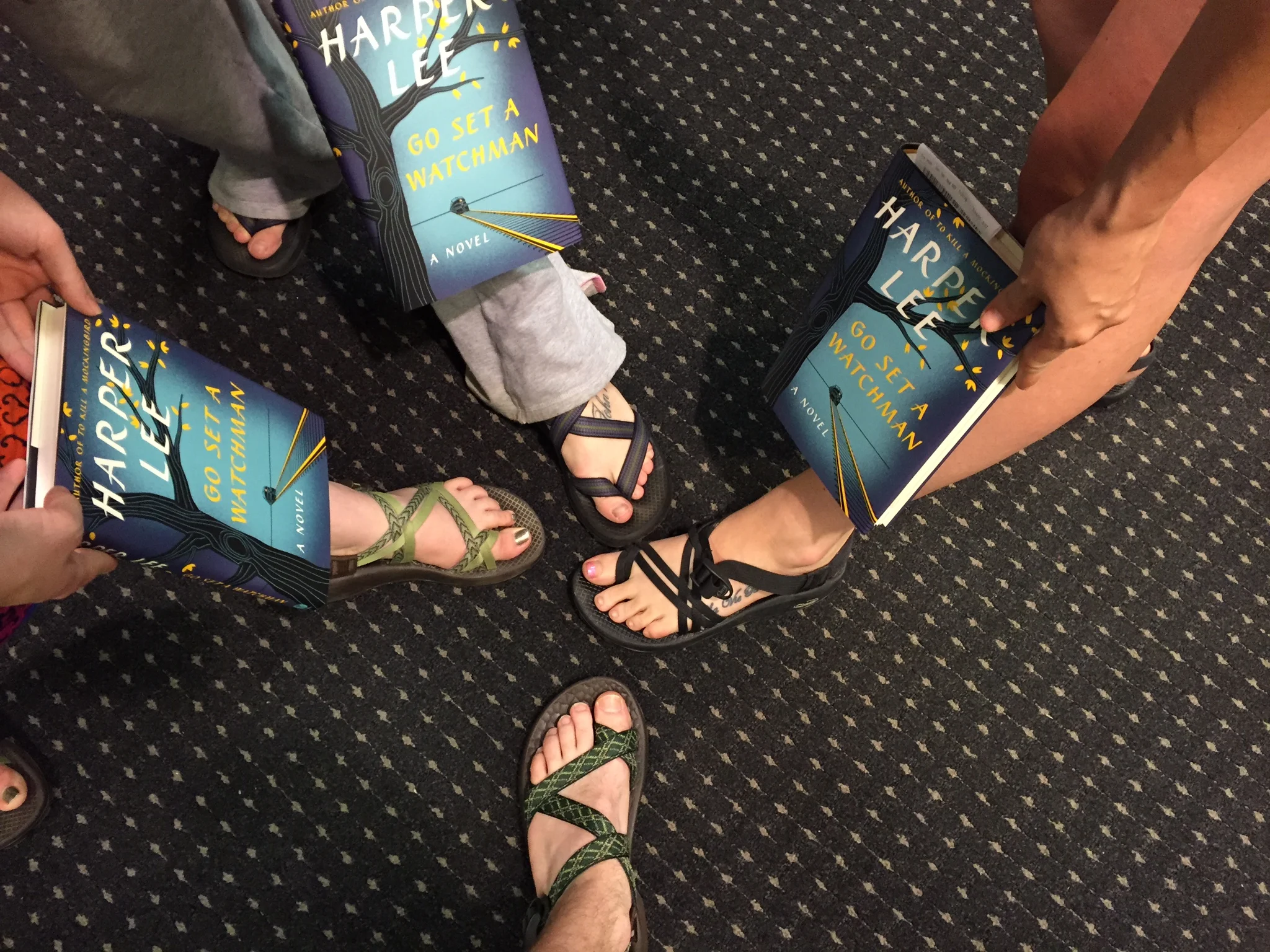 One must wear proper footwear to midnight book releases. You never know when there'll be a stampede to the books. 