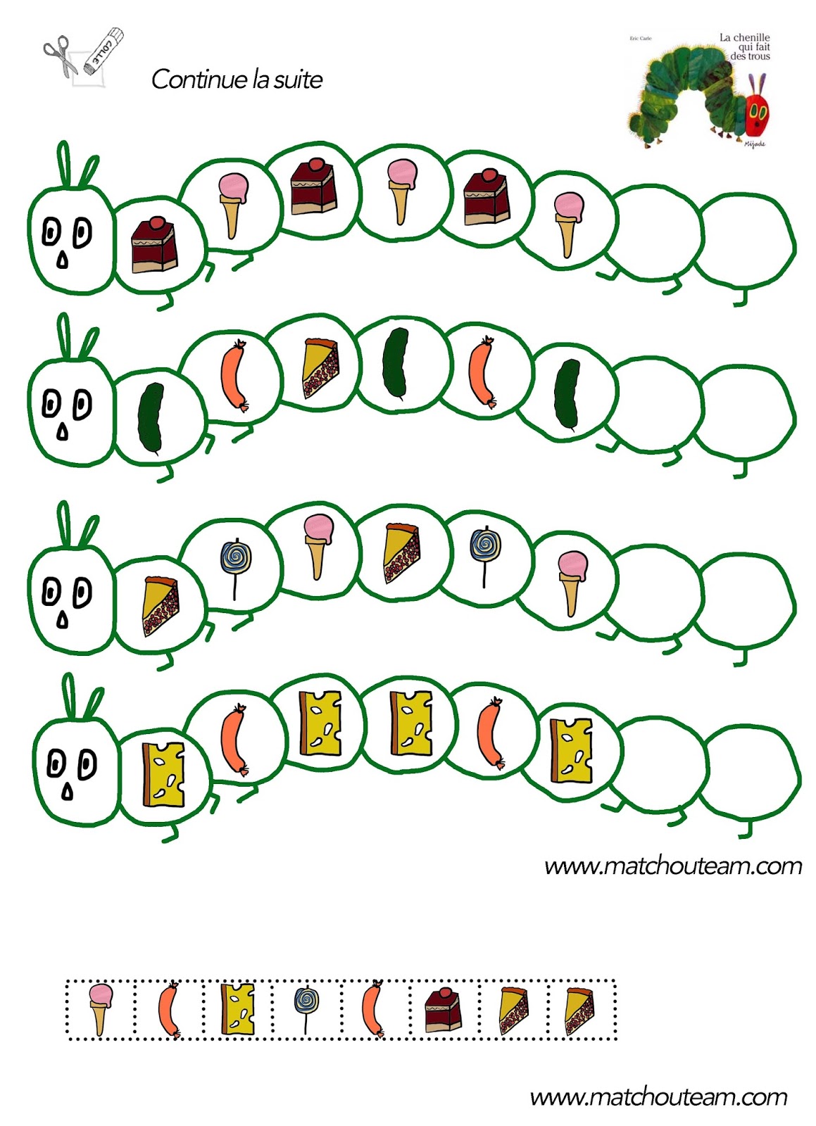 Pattern recognition: Cut out the foods below and place them in the appropriate circles above to continue the pattern.