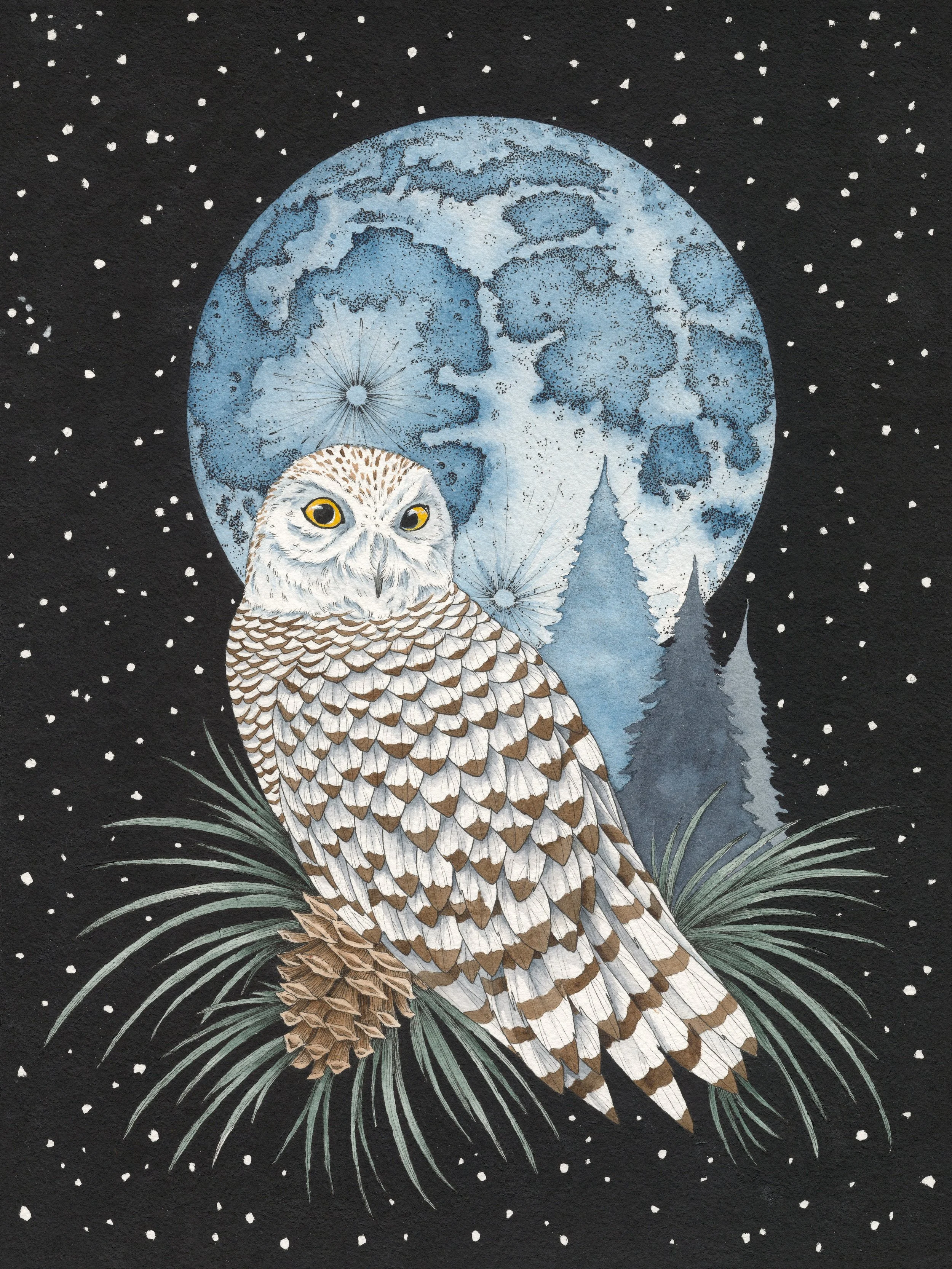 "Full Snow Moon" Pen & Ink; Gouache; Watercolor