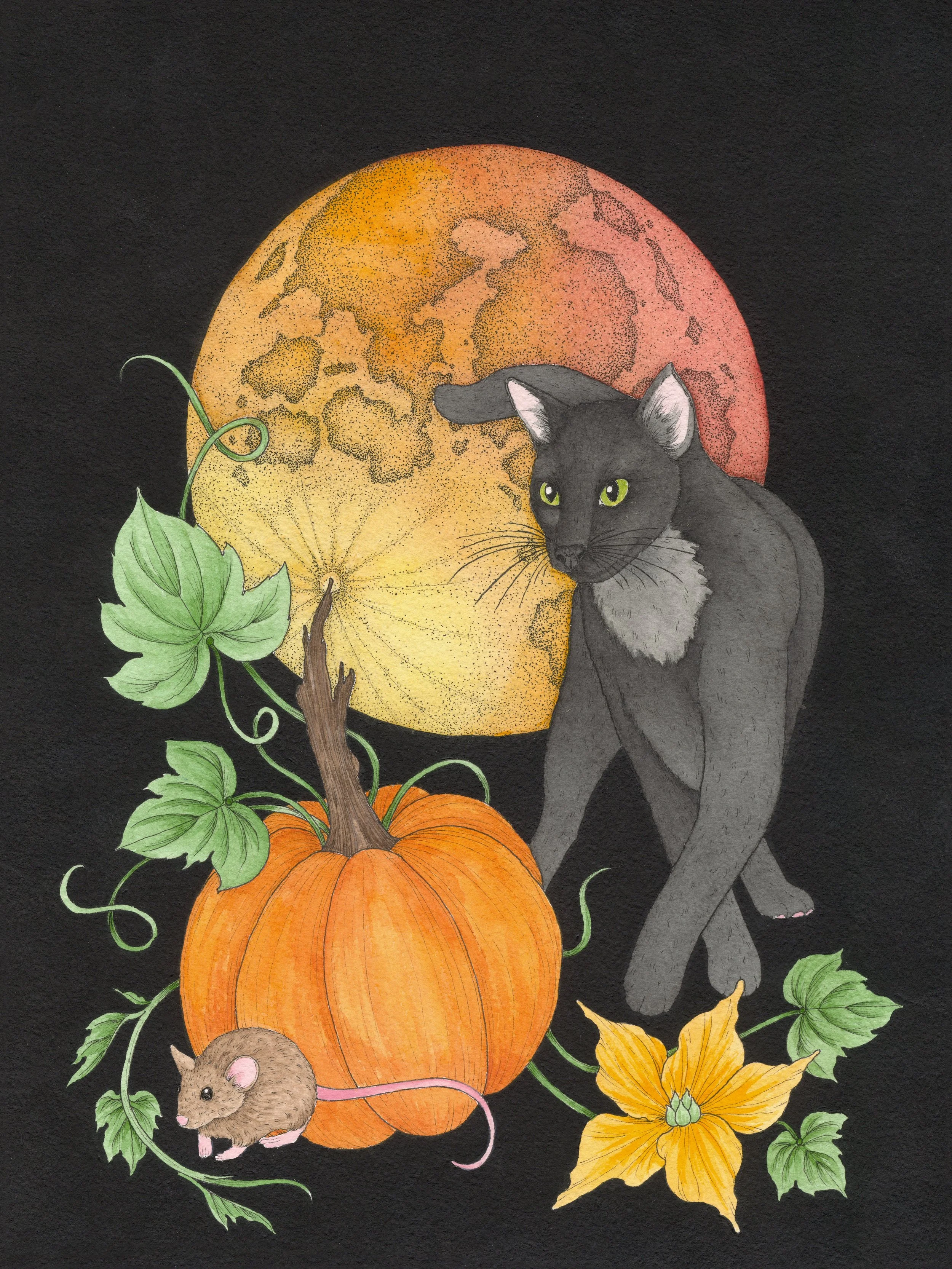 "Full Hunters Moon" Pen & Ink; Gouache; Watercolor