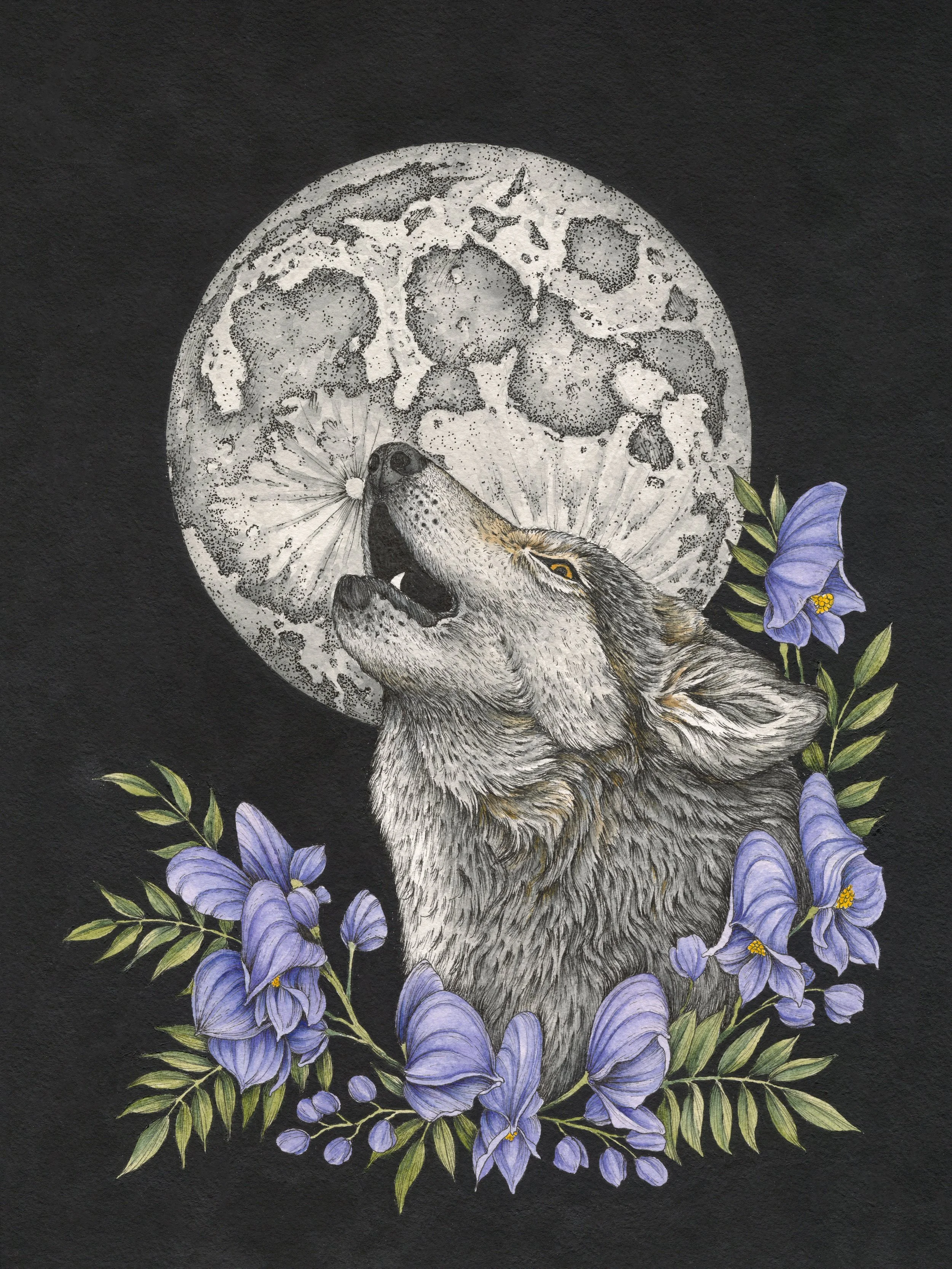 "Full Wolf Moon" Pen & Ink; Gouache; Watercolor
