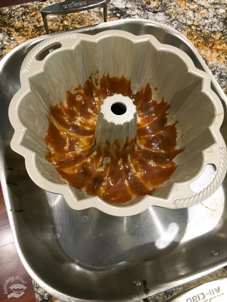 Caramel brushed into the bottom of the pan