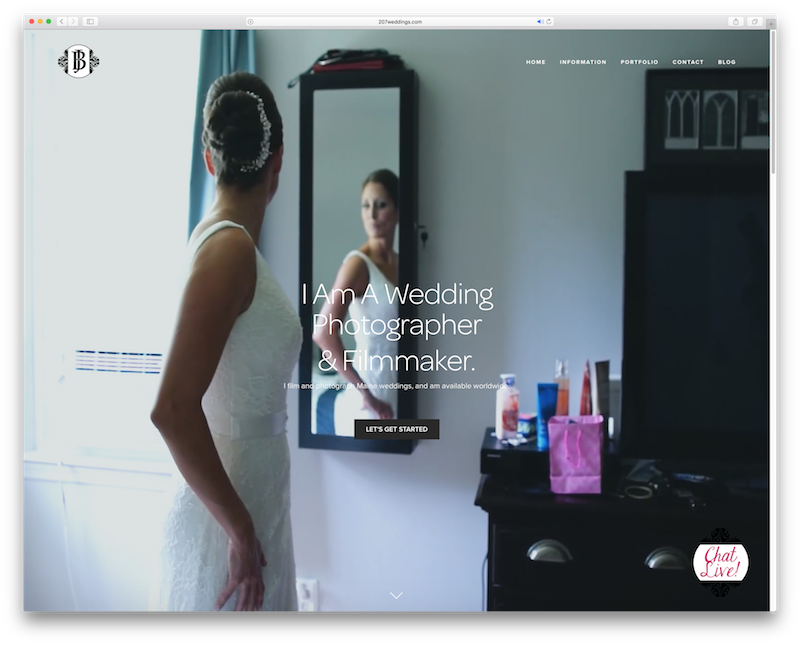 07Weddings major focus as a business is video. Although they do weddings, cinematic films is a huge selling point. She need video on the front of her page. We also rebranded her company. when she came to us with rebranding, she gave one objective. I want a logo that I could see a luxury car manufacturer. See the logo in the upper left hand corner? Lastly, she also wanted to be able to quickly connect to her clients, so we coded in a LIVE CHAT feature. See it in the lower right hand corner? 