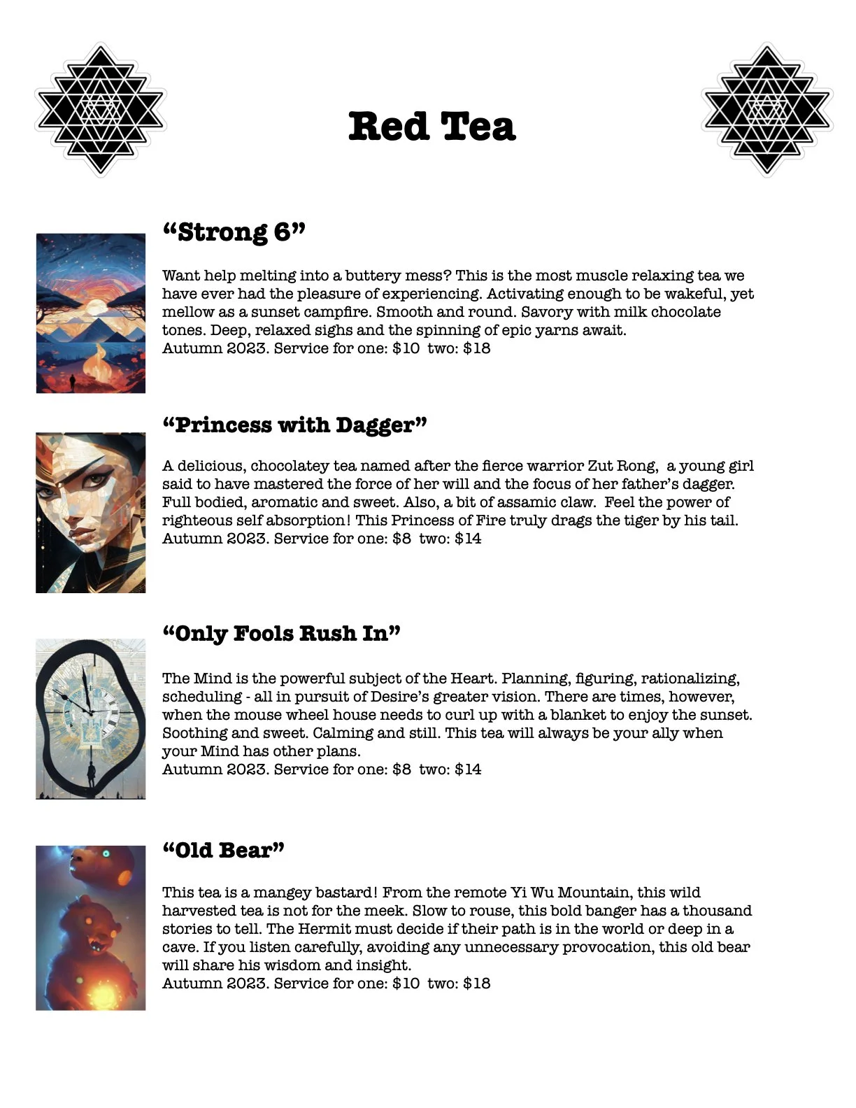 Menu — Fly Awake Tea House