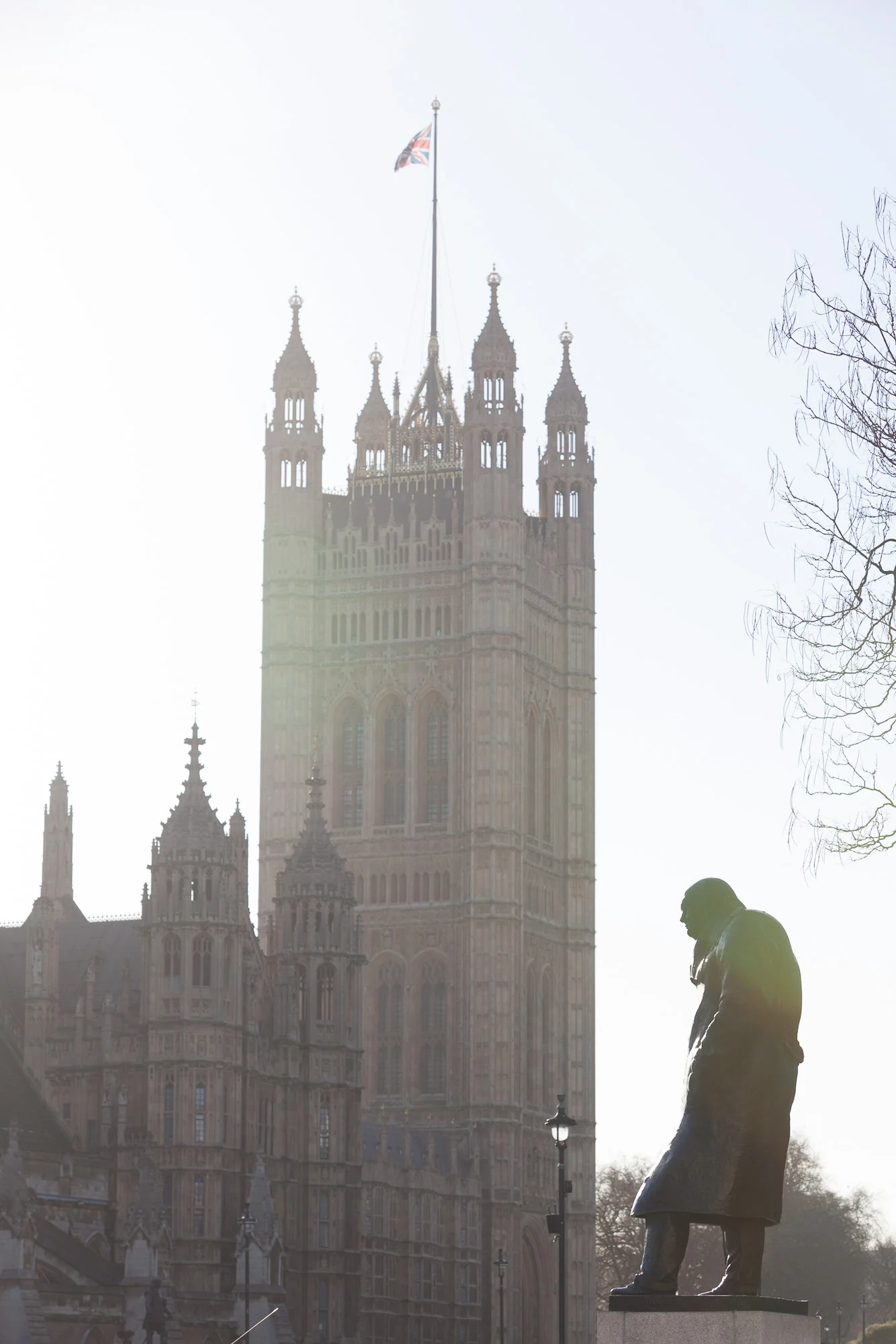 Palace of Westminster and Churchill statue