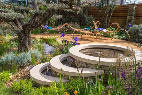 The finished design next to the olive tree in the Royal Bank of Canada garden. (Image: RHS)