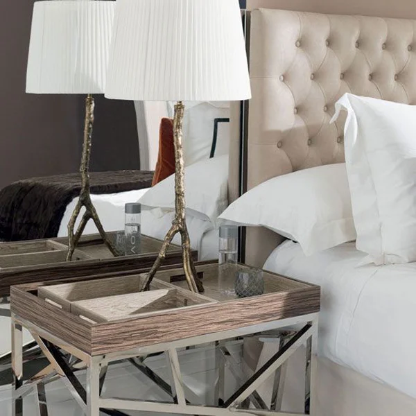 Buttoned leather headboard | OKA