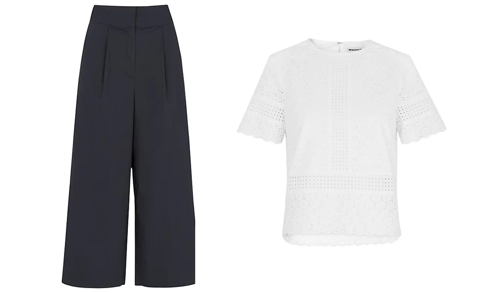 Whistles Poplin trousers & broderie cotton top | Design Hunter