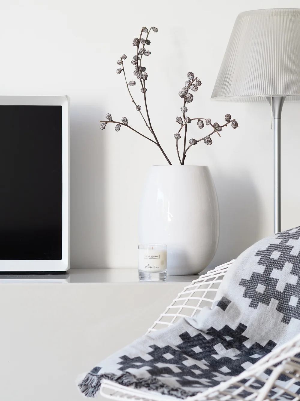 White Company vase and candle and Hay throw