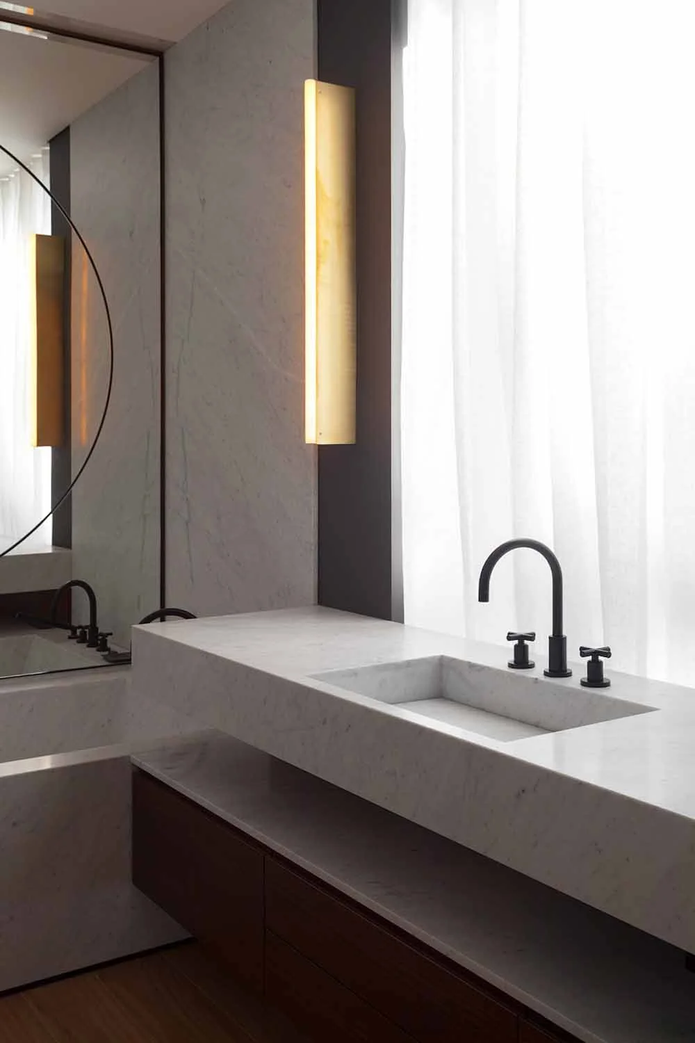 Marble bathroom in Moscow apartment by FORM Architects