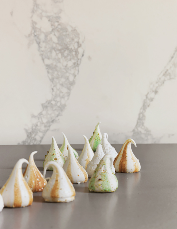 Marbled meringues on Casearstone worktop
