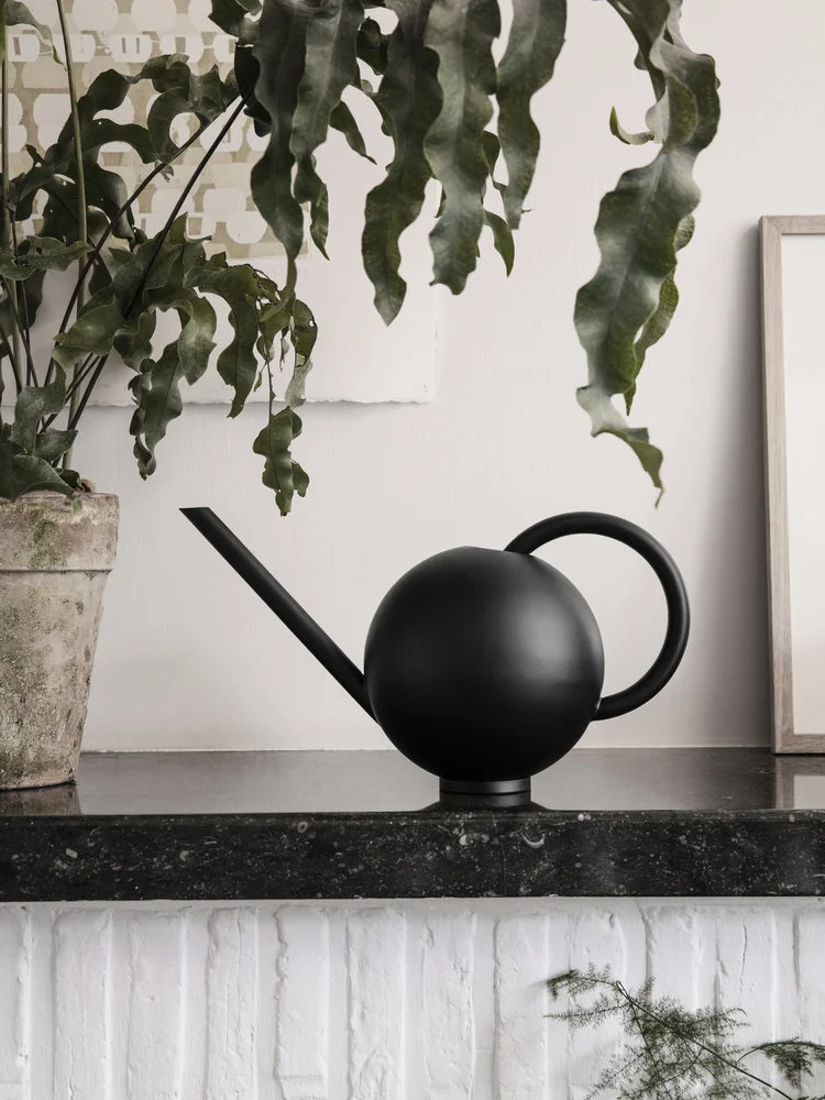 Ferm Living black metal orb watering can