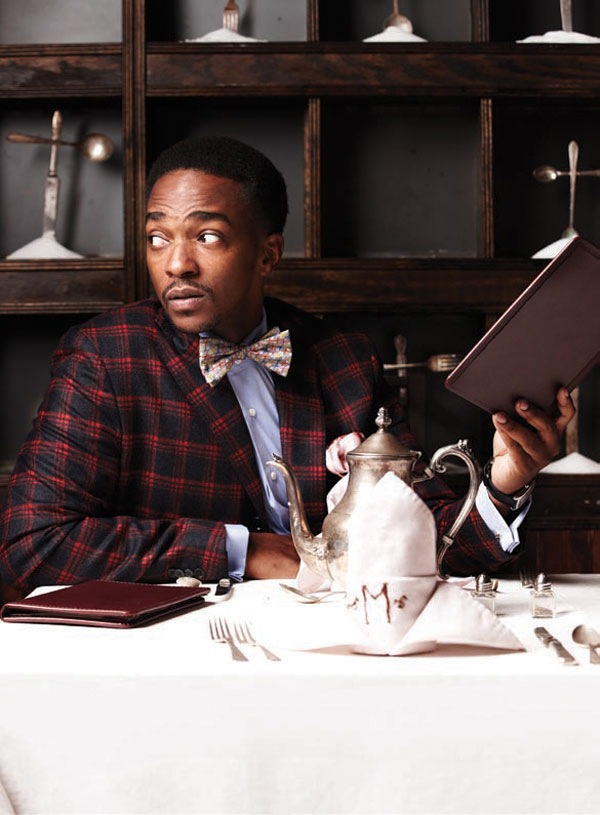 Anthony Mackie wears Flesh Pocket Square in Playboy Magazine