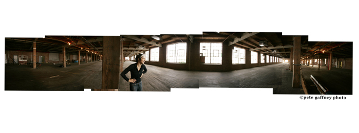 Heather Nicol in the 30,000 square foot warehouse