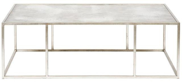 This coffee table is from Lillian August, the base is distressed metal and the top is mirrored. This table has a lightness to it that is a nice contrast to the space. 
