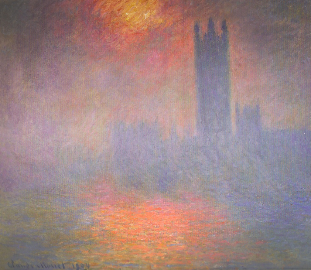 Trouée de soleil dans le brouillard , Houses of Parliament, London, Sun Breaking Through the Fog, 1904, Musée d'Orsay , Paris