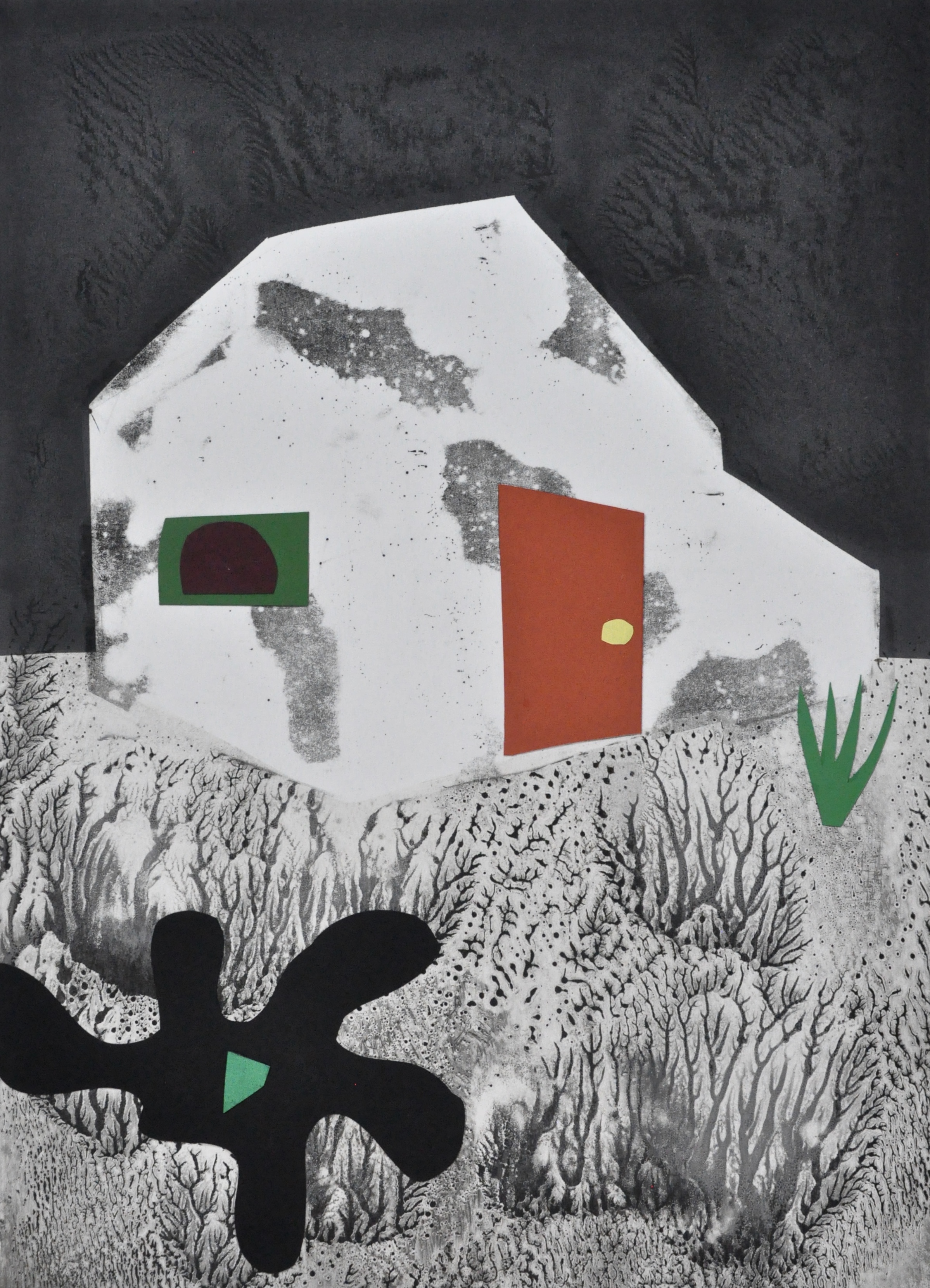 Shelter Series #9 22x30", monotype w collage