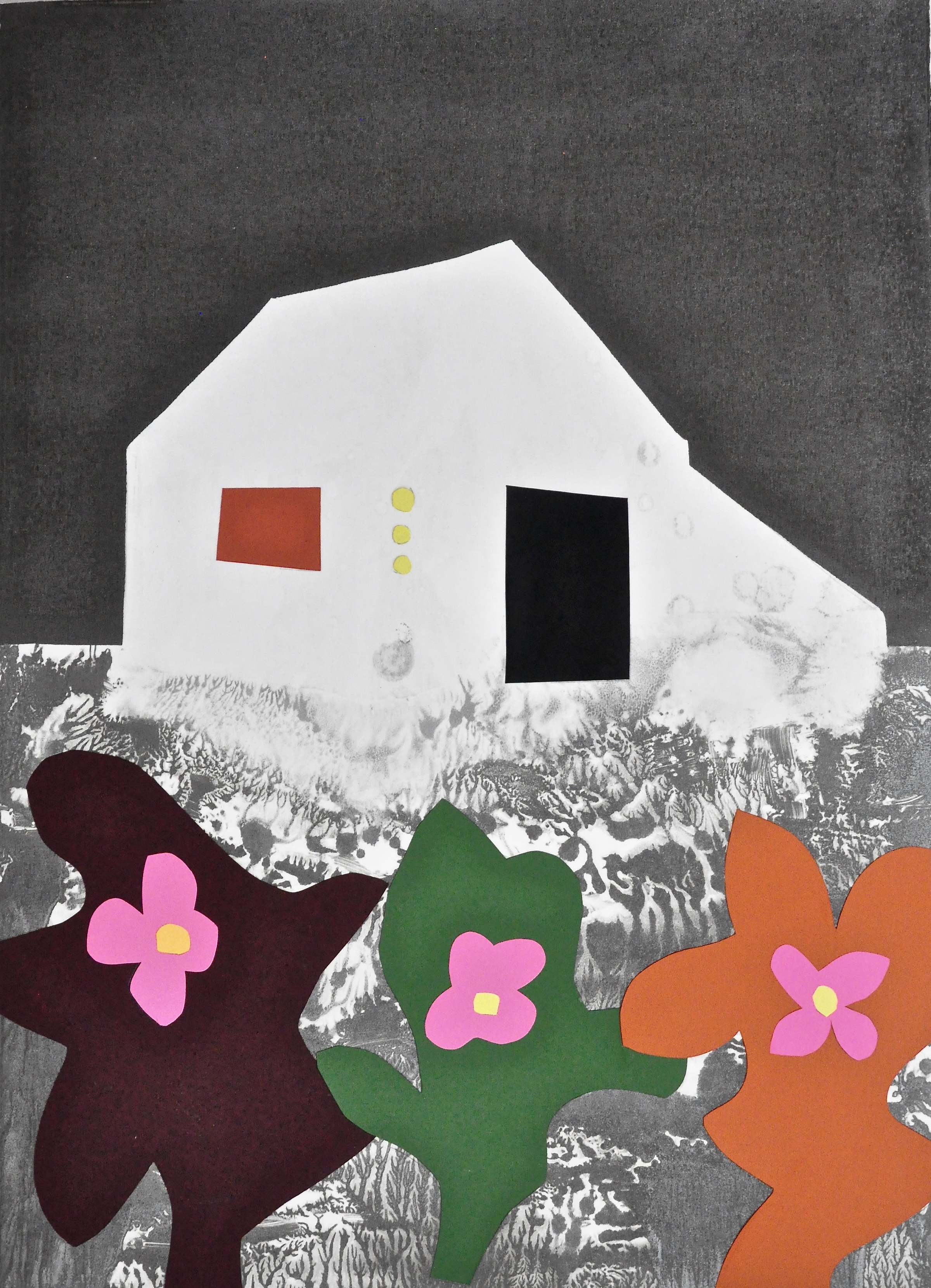 Shelter Series #8 22x30", monotype w collage