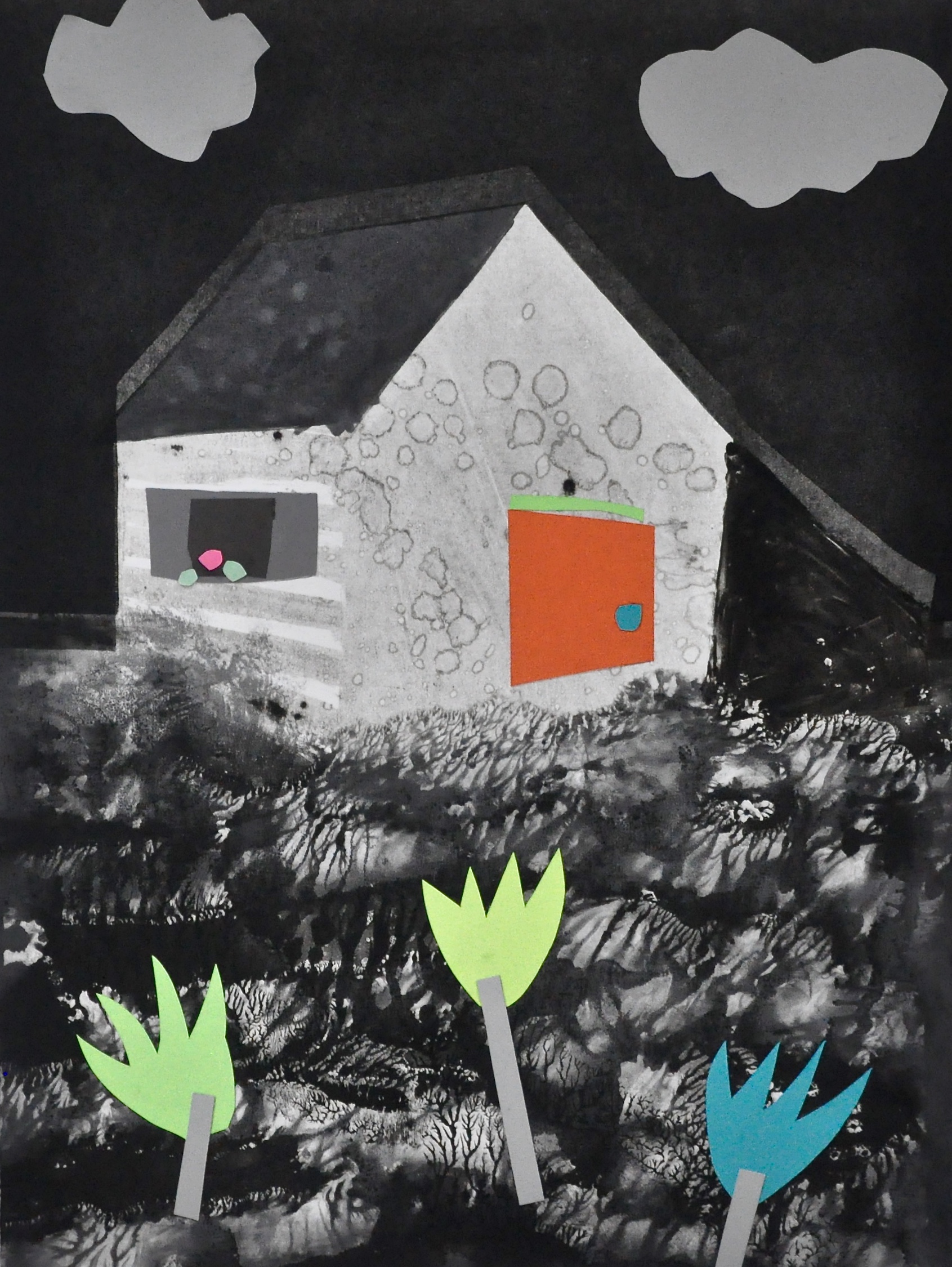 Shelter Series #13 22x30", monotype w collage
