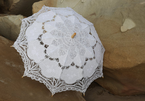 Embroidered Lace Parasol - Gray
