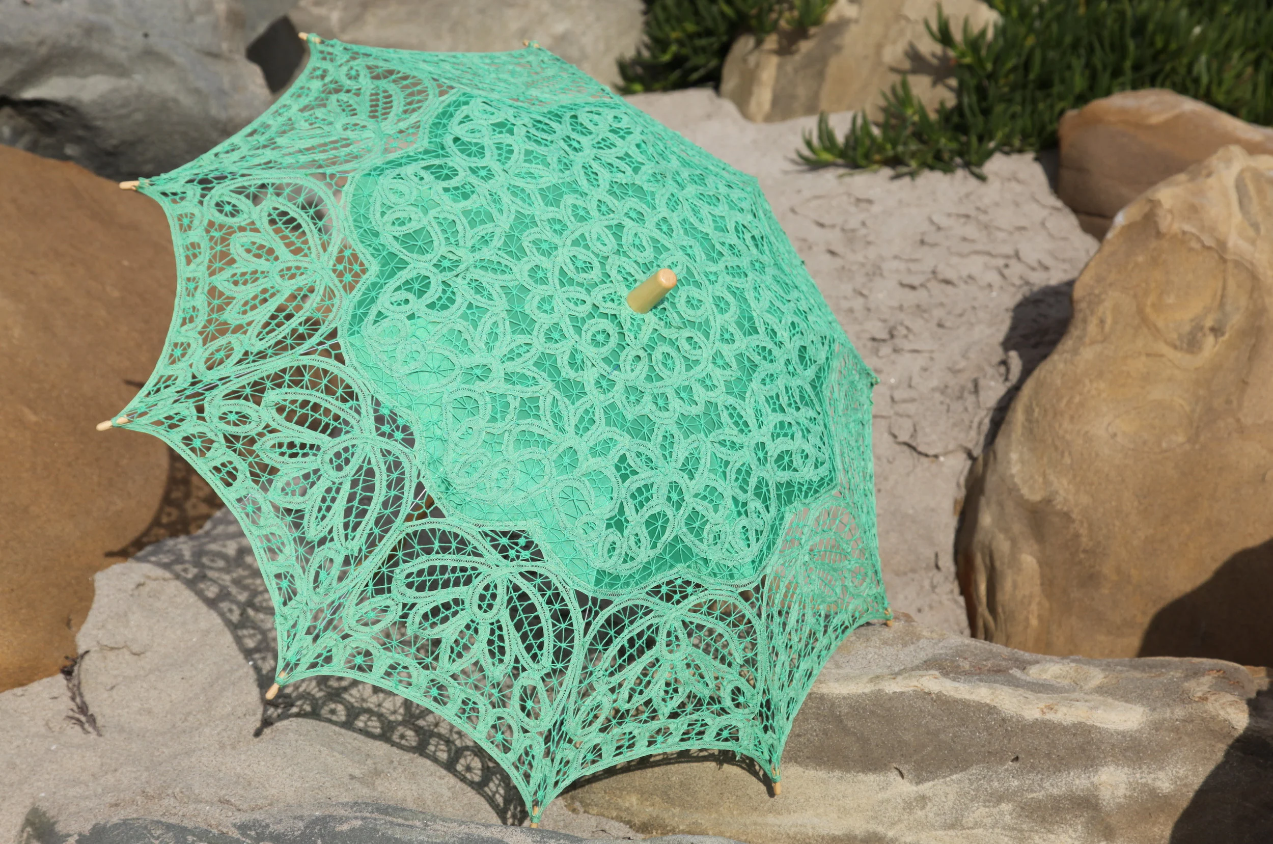 Embroidered Battenberg Lace Parasol - Green
