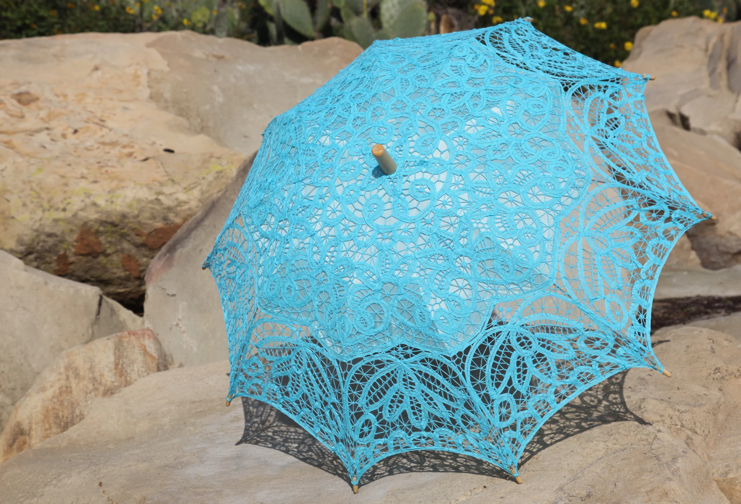 Embroidered Battenberg Lace Parasol - Blue