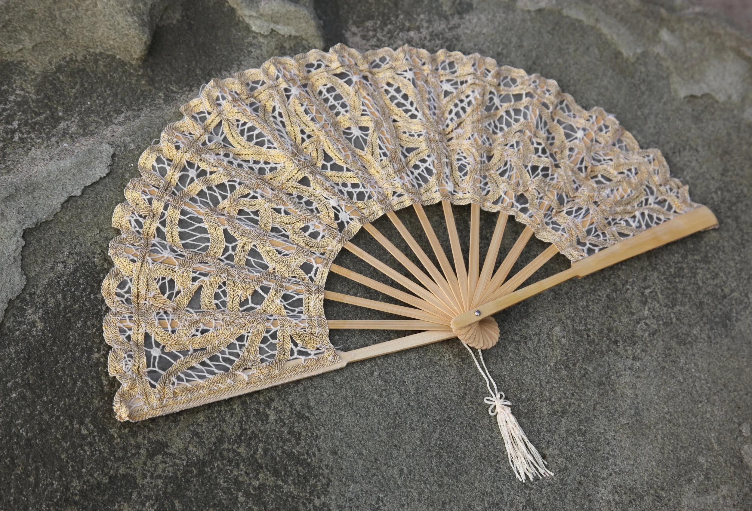 Battenberg Lace Fan - Gold